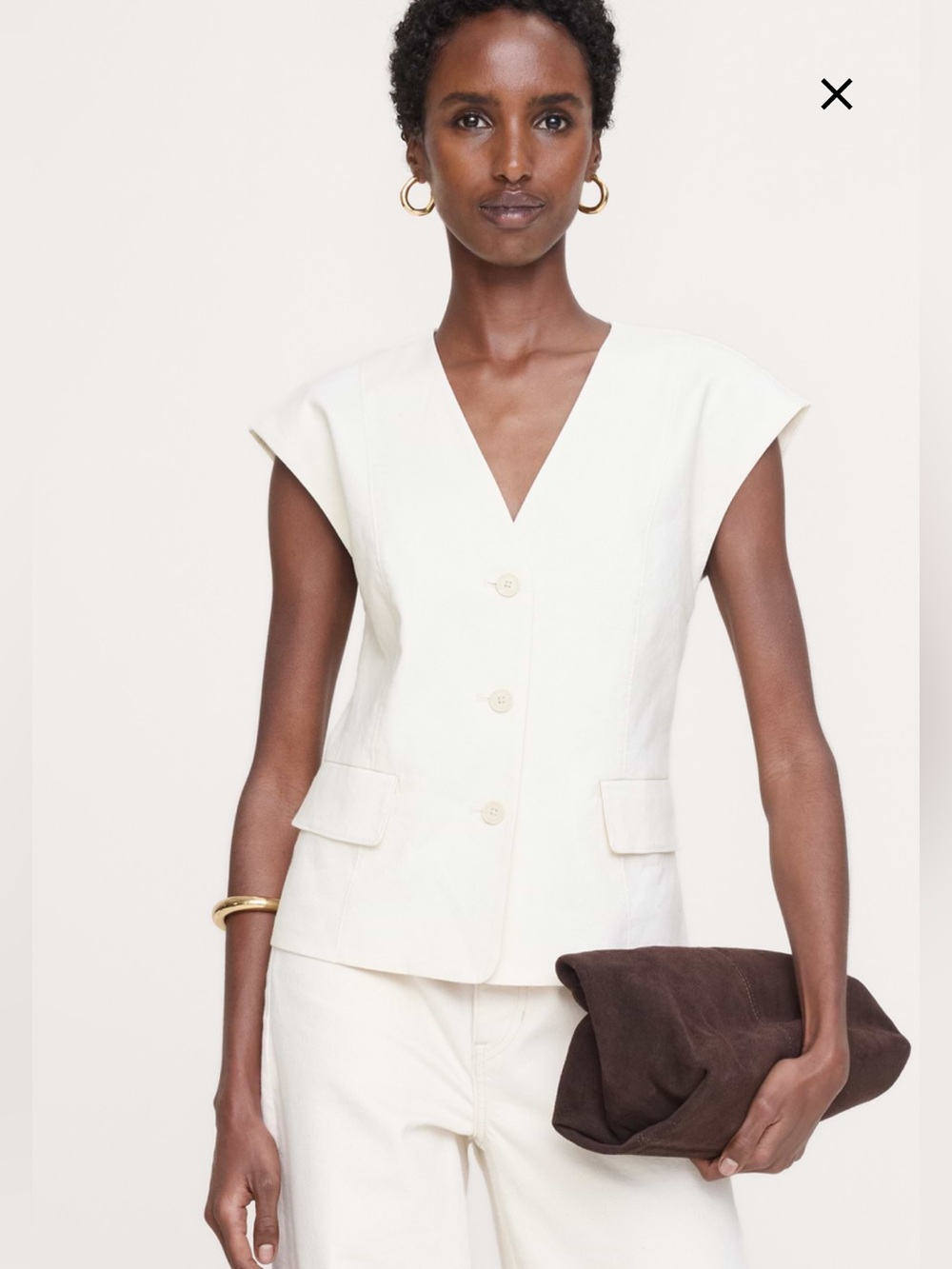 Banana Republic Cream Tailored Sleeveless Button Vest Sz 2 Classy 
 Linen